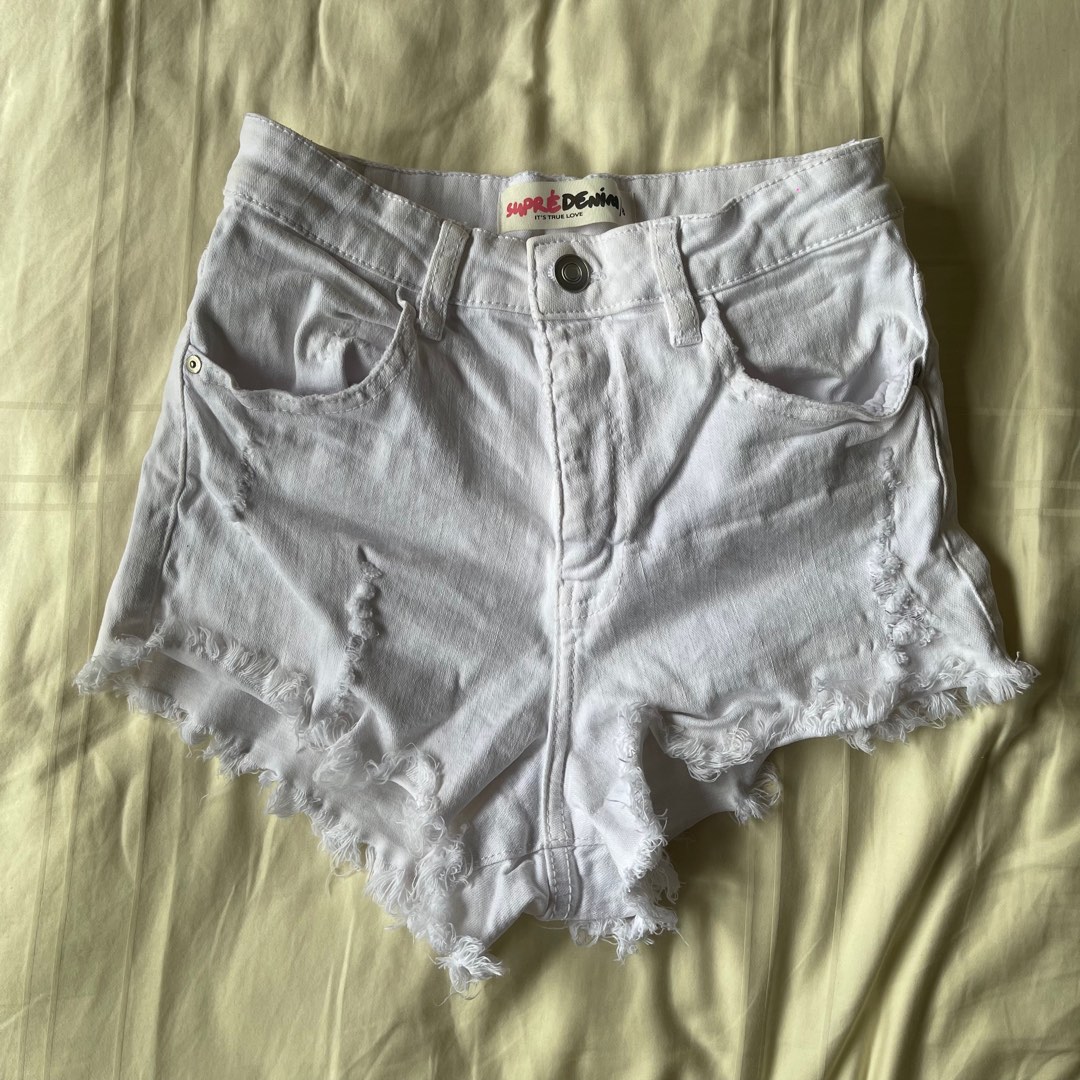 White high waisted Ripped Denim Shorts