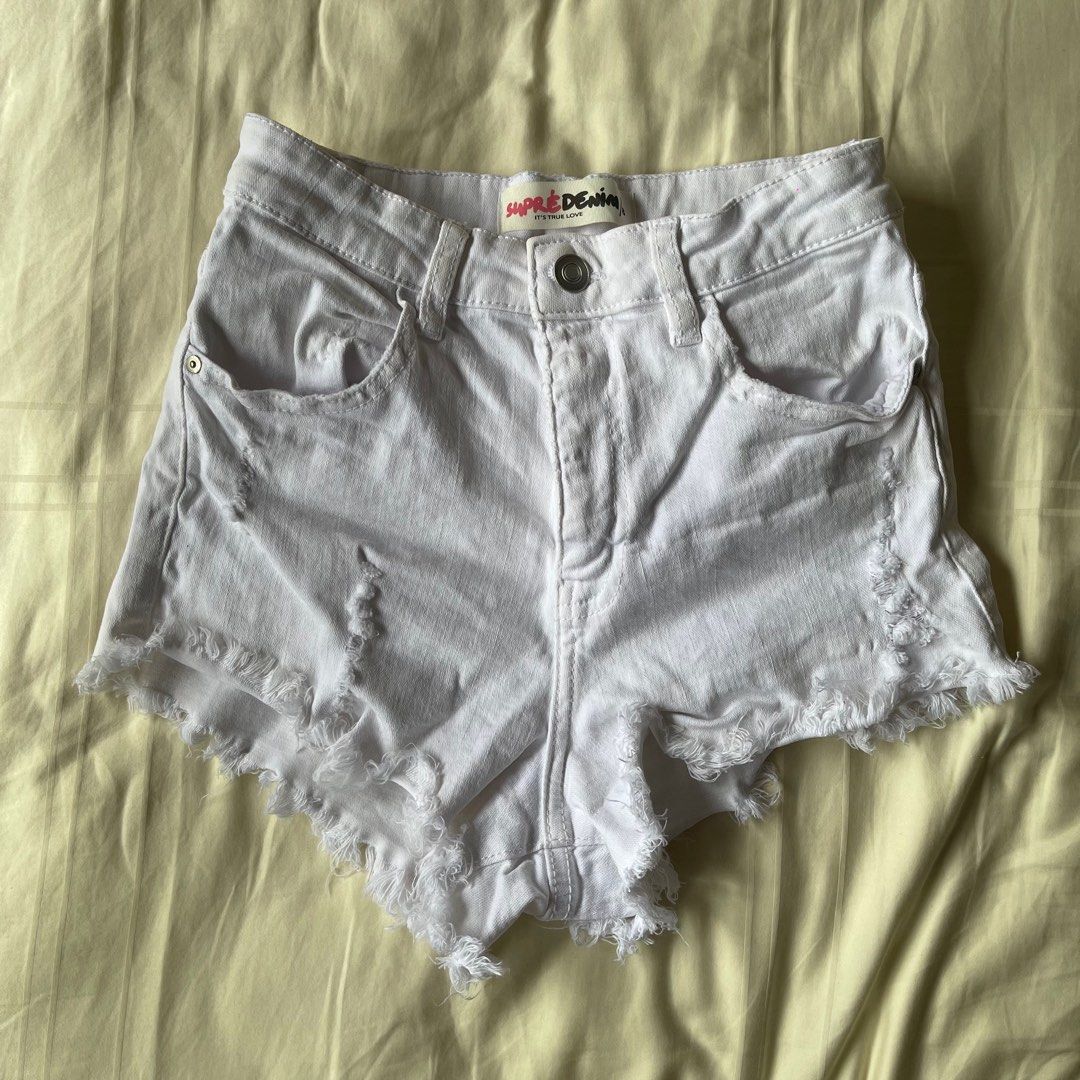 White high waisted Ripped Denim Shorts