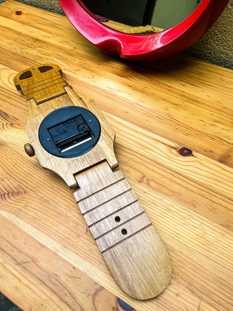 Wooden wrist watch wall clock, Furniture & Home Living, Home Decor