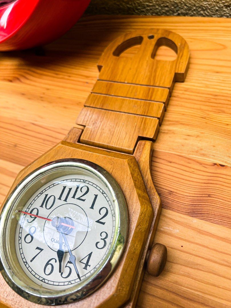 Wooden wrist watch wall clock, Furniture & Home Living, Home Decor