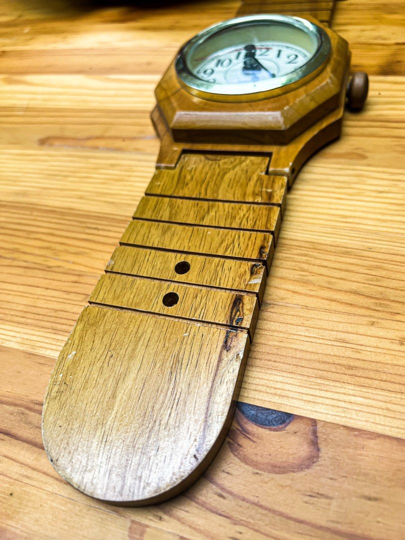 Wooden wrist watch wall clock, Furniture & Home Living, Home Decor
