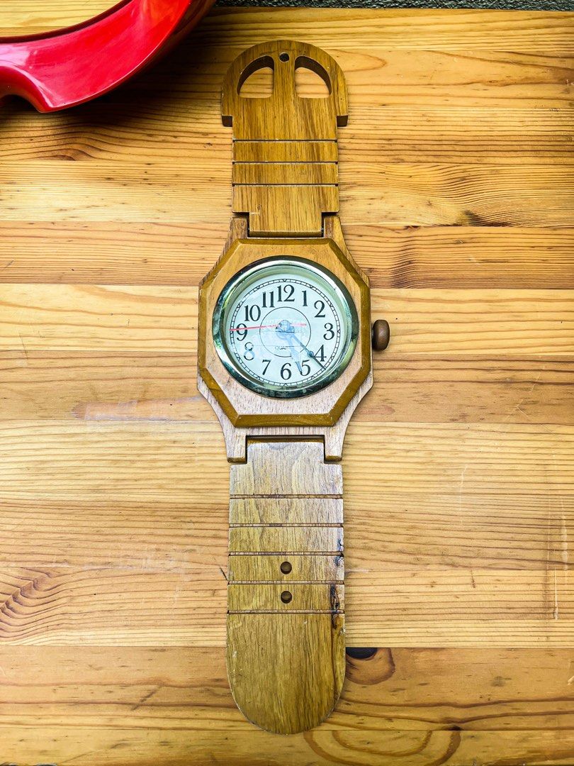 Wooden wrist watch wall clock, Furniture & Home Living, Home Decor
