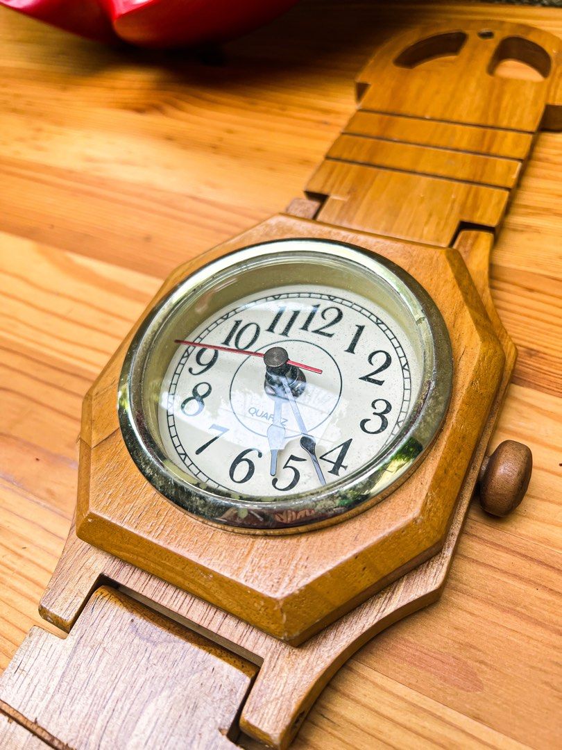 Wooden wrist watch wall clock, Furniture & Home Living, Home Decor