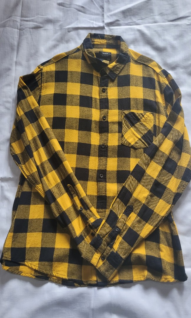 Yellow and Black Checkered Flannel Shirt, Men's Fashion, Tops & Sets ...