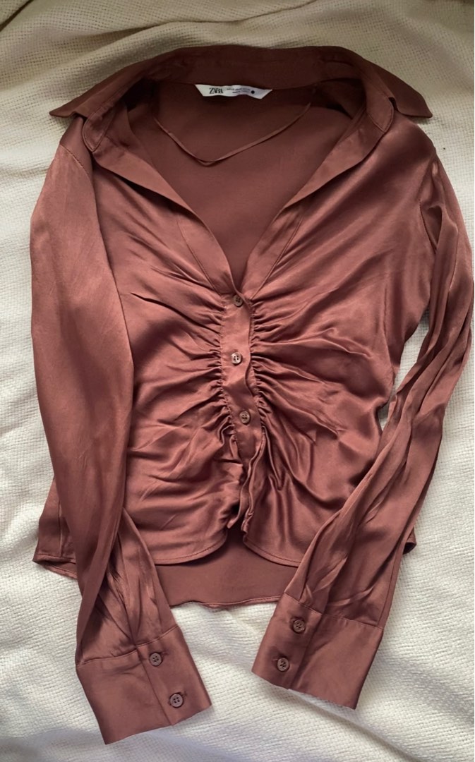 zara ruched top brown