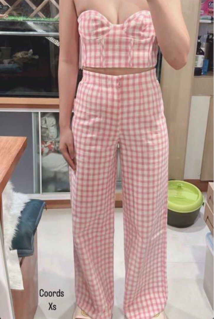 Zara Pink Gingham Coordinates, Women's Fashion, Dresses & Sets, Sets or