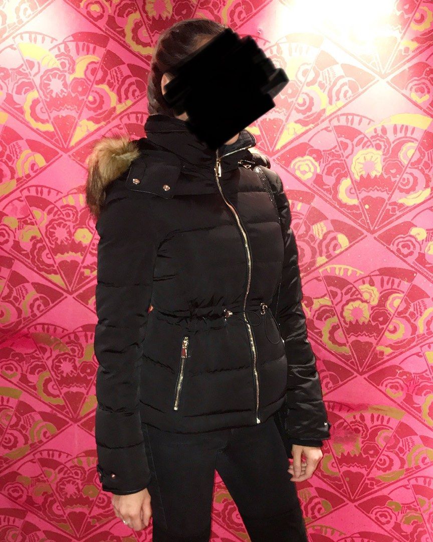Zara black fur hood coat store
