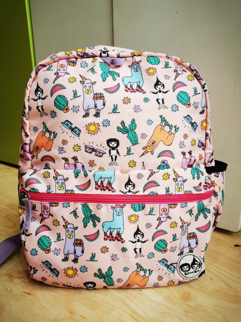 Zip Zoe pink llama school backpack bag KEMASRAYA Hobbies