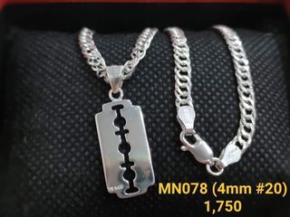 925 Razor Blade Silver Men's Necklace