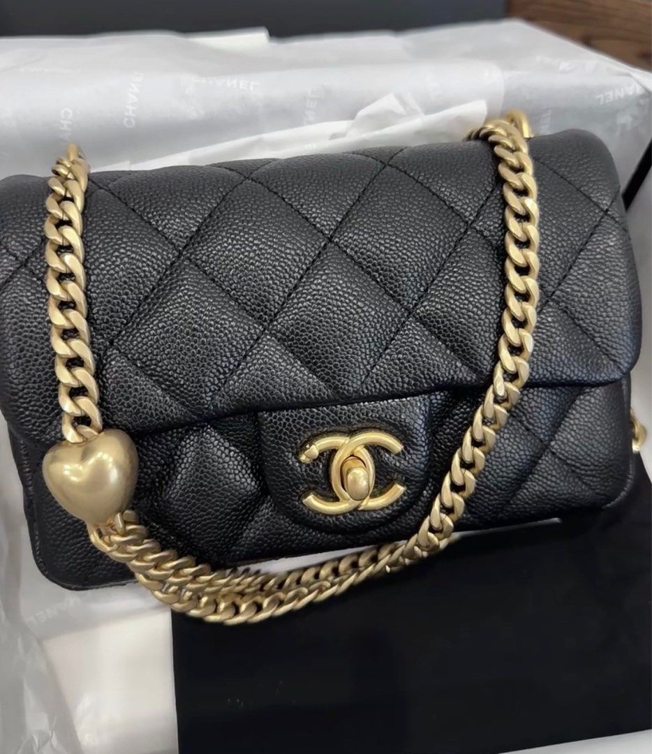 CHANEL Black Mini Rectangle Sweetheart Crush Caviar Flap Bag 23P Full Set  NEW!