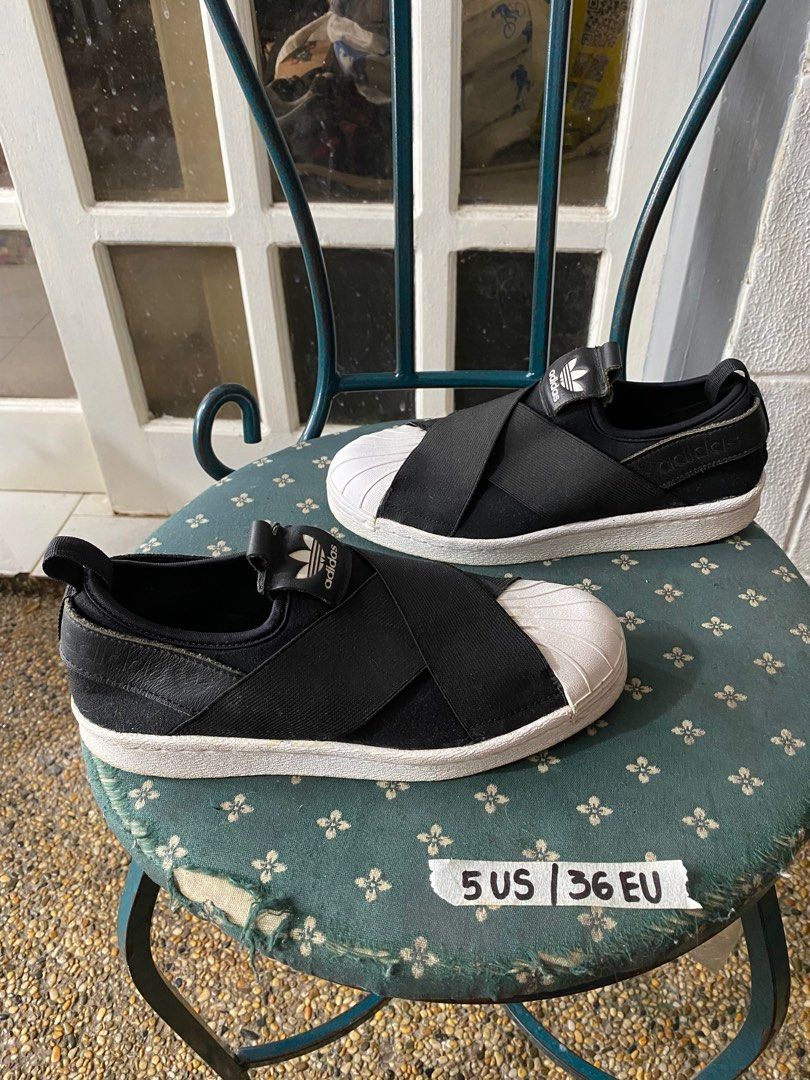 Adidas superstar slip on black on feet sales