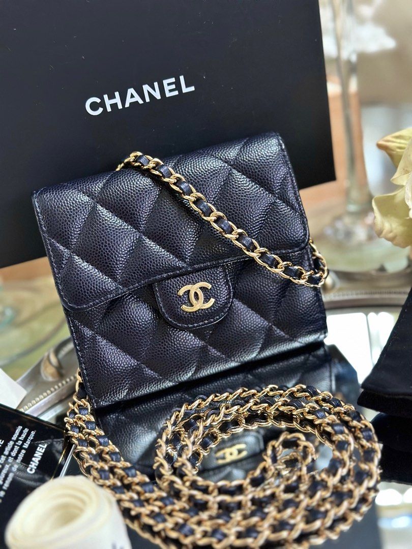 Authentic Chanel Classic Tri-fold Compact Leather Wallet with WOC