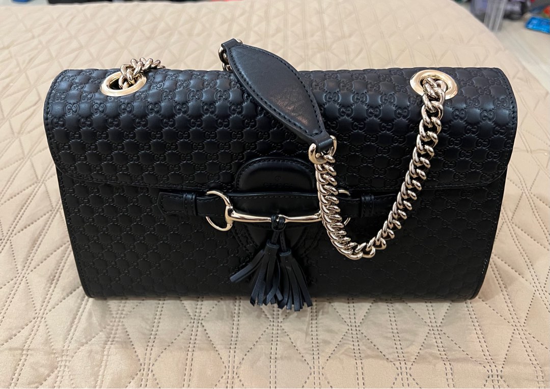 Authentic Gucci Guccissima Black Emily Chain Shoulder Bag