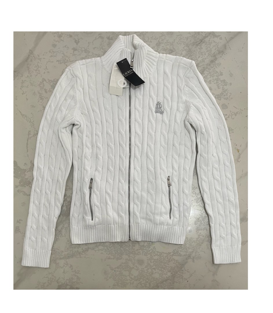 Ralph lauren womens full zip on sale cable knit crest sweater