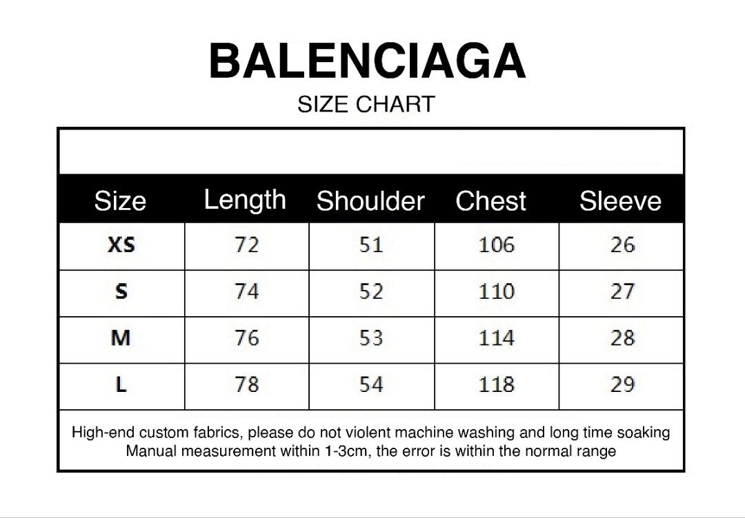 Balenciaga mens top size chart