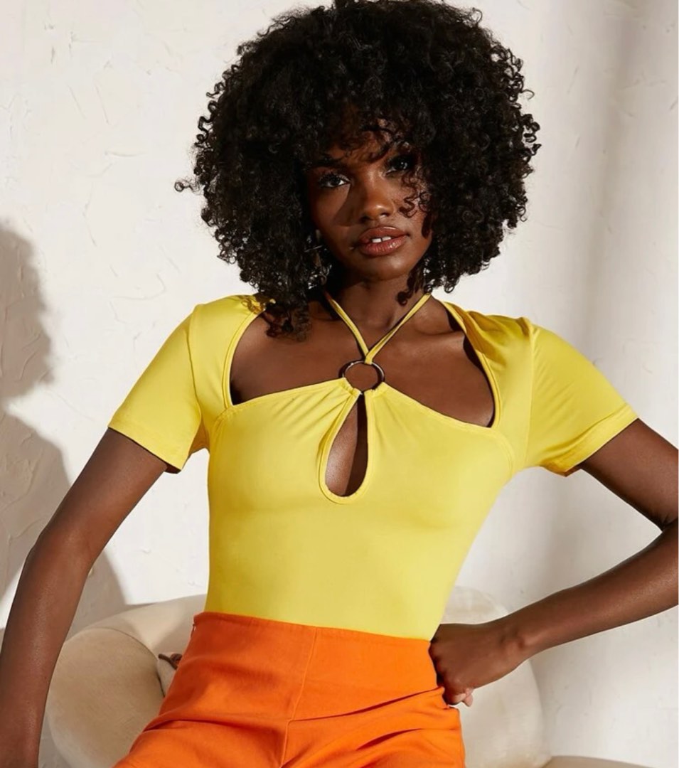 Bodysuit yellow top on Carousell