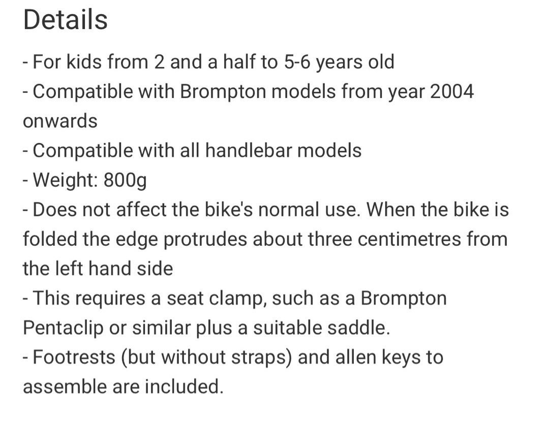 Brompton Pere milian child seat pikes, 3sixty royale ace aceoffix ace