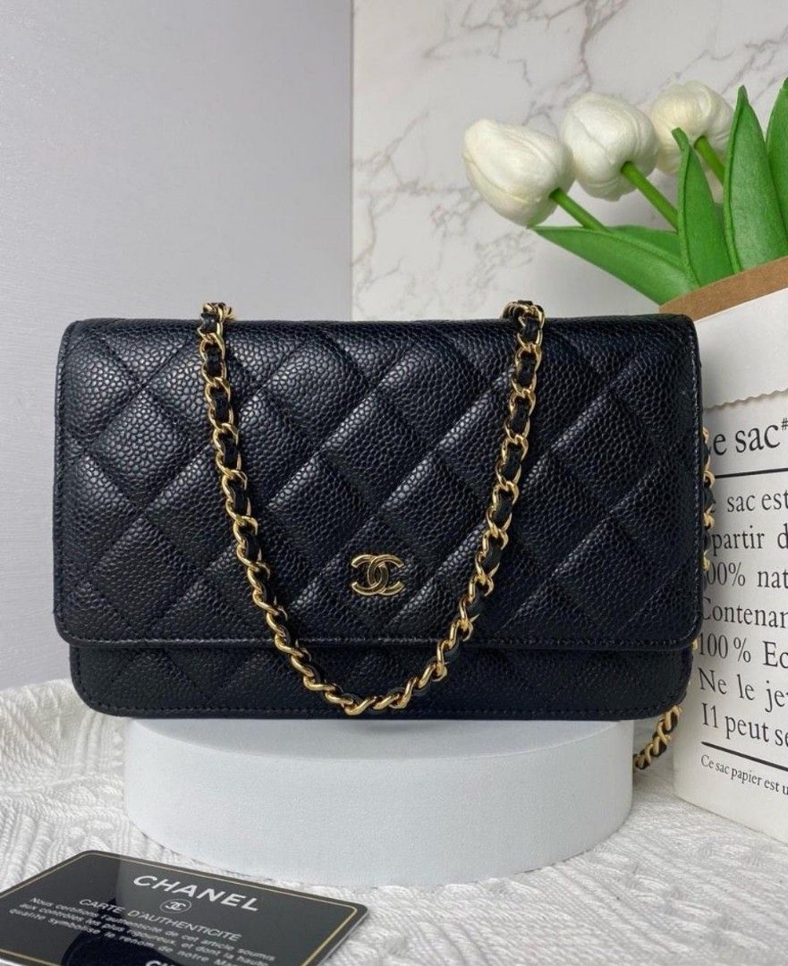 Chanel classic wallet on chain black caviar woc ghw gold hardware