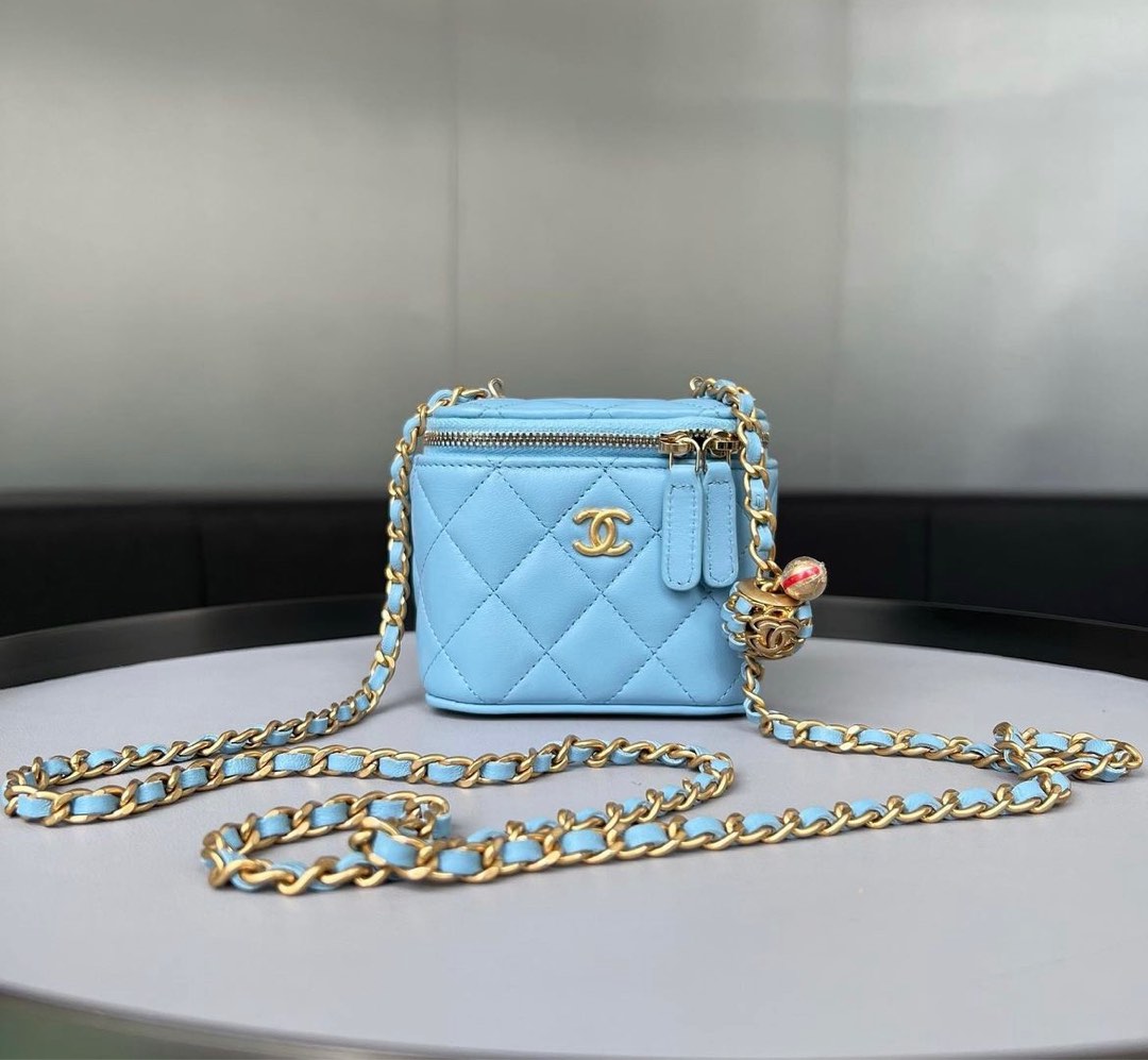 Chanel Mini Vanity Pearl Crush Lambskin 22S Blue / Ghw, Luxury, Bags
