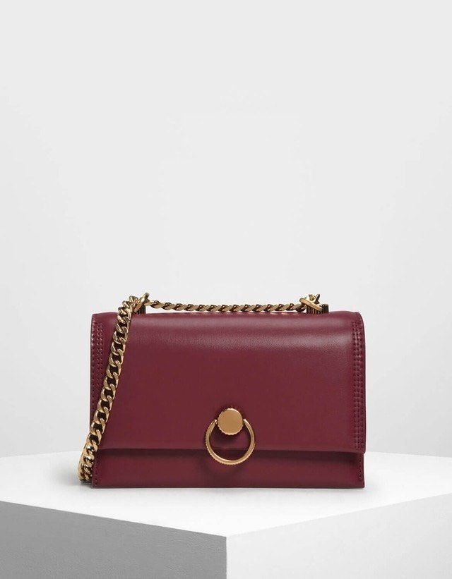 Chain & strap push lock sales shoulder bag