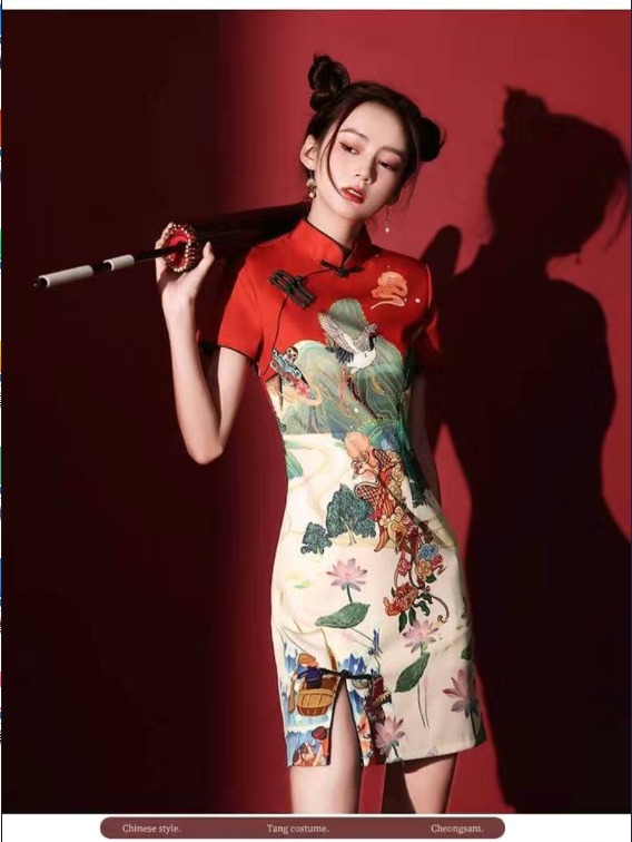 High Quality Noble Chinese Style Red Evening Cheongsam Dress Chic