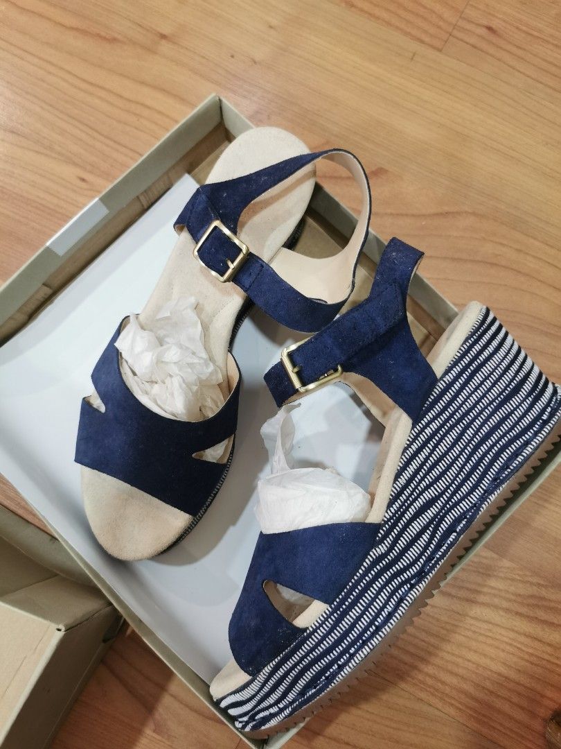 Clarks navy blue wedges shop