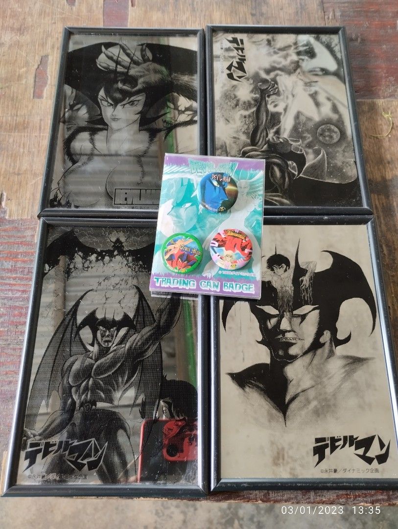 Devilman Pictureframes (Category: Character Goods) located in Tuguegarao City. Submitted by bleem22 (Listing ID 1218051507, Image 1). Description: Devilman Pictureframes with 3pcs trading can badge and stickers.