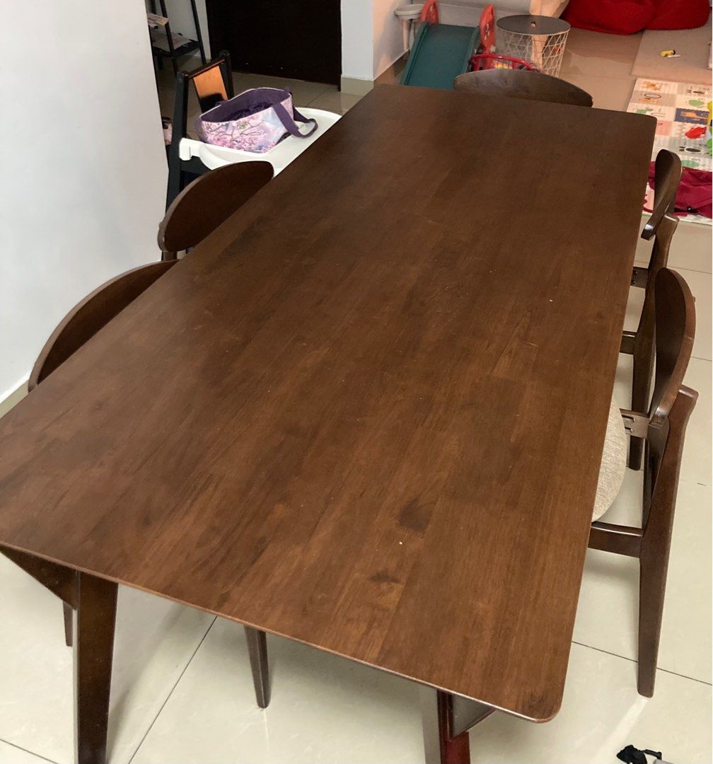 Dining Table Solid Rubber Wood, Furniture & Home Living, Furniture