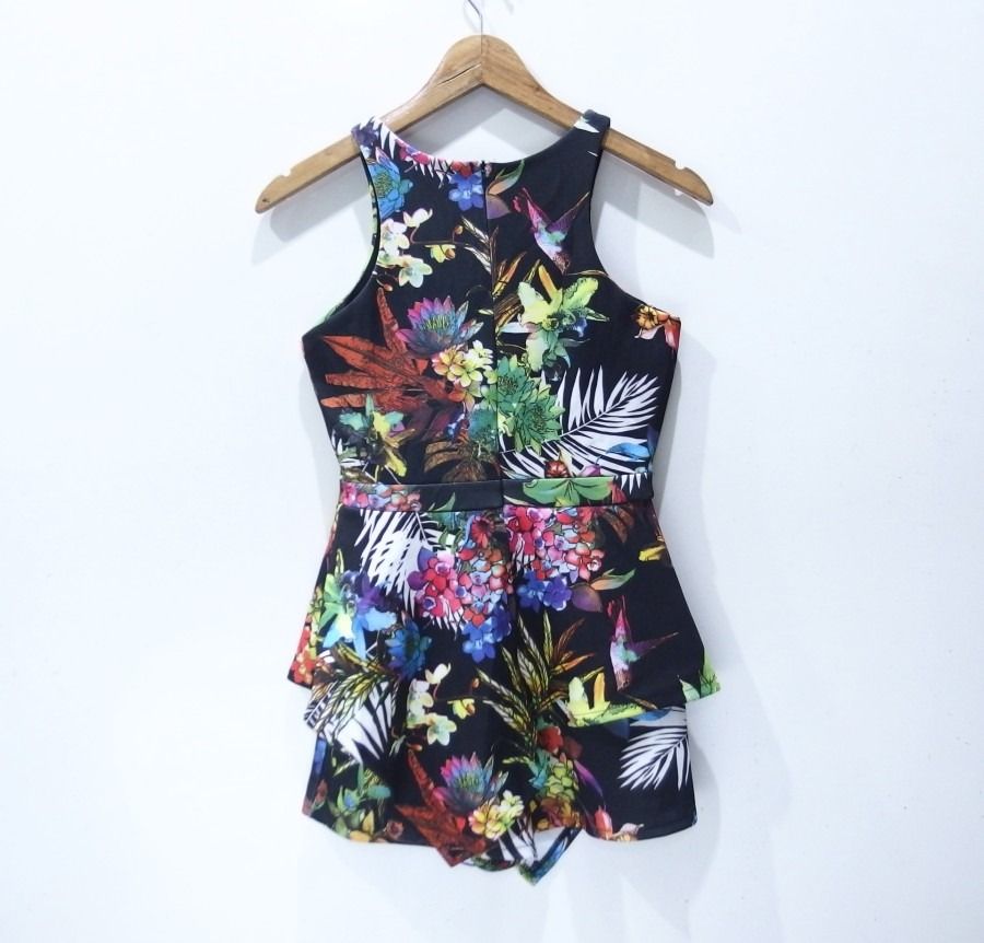 EA223 SIZE S JUMPSUIT SINGAPORE HUN XIN FLORAL BLACK HITAM PREMIUM
