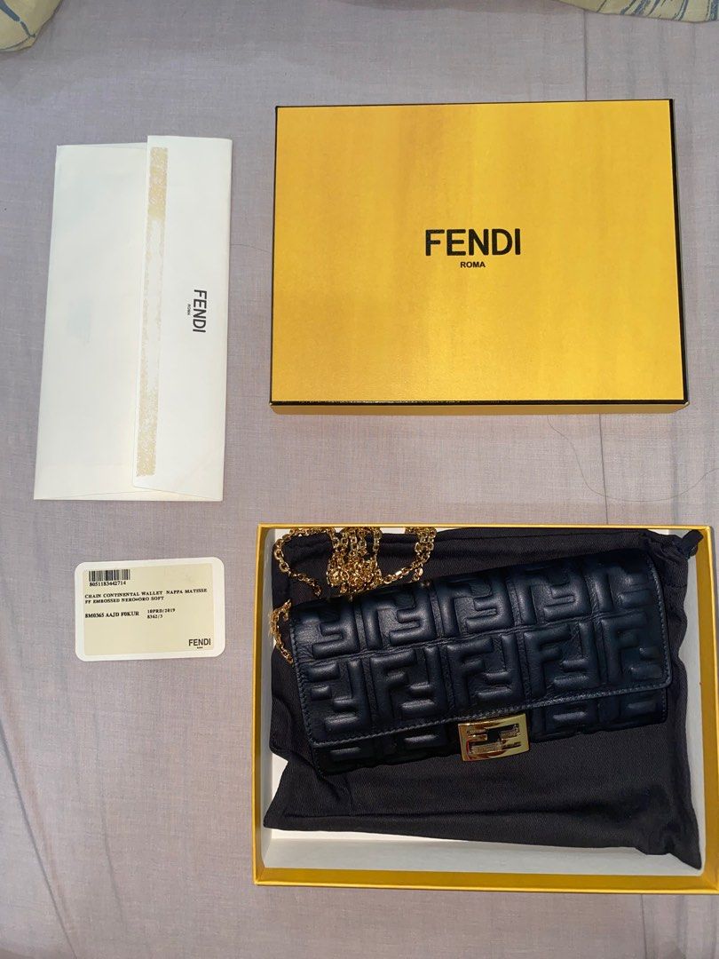 Fendi Vitello Wallet On Chain Zucca Embossed Black Maya in Calfskin with  Gold-Tone - US