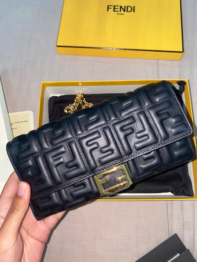 FENDI Nappa FF Embossed Continental Wallet on Chain Miele Scuro 1268731