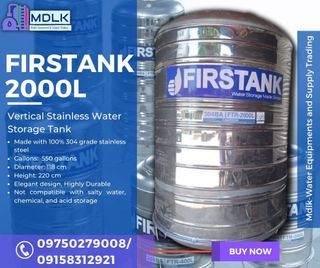Firstank 2000L Vertical Stainless Water Storage Tank