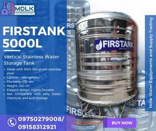 Firstank 5000L Stainless Vertical Water Storage Tank