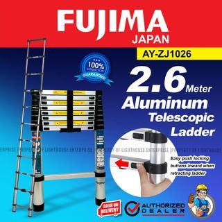 FUJIMA Japan Aluminum Telescopic Single Ladder / Telescopic Foldable Ladder / Folding Aluminum Ladder (2.6M) LIGHTHOUSE ENTERPRISE