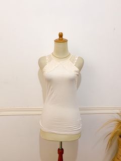h&m halter neck top lace atasan stretch ld 80-110