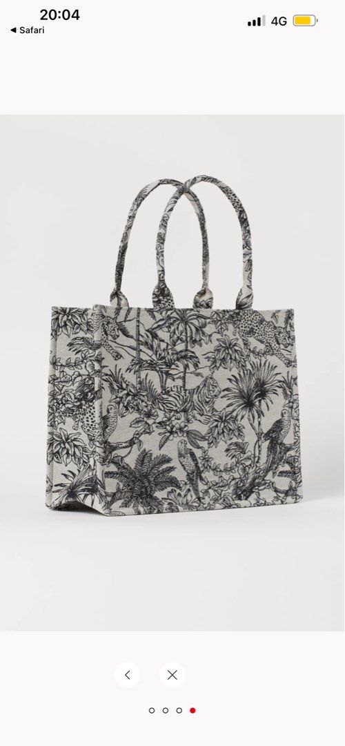H M Large Huge Big Jacquard Weave Tropical Print Canvas Beach Shopper Tote Jute Bag Christian Dior Style