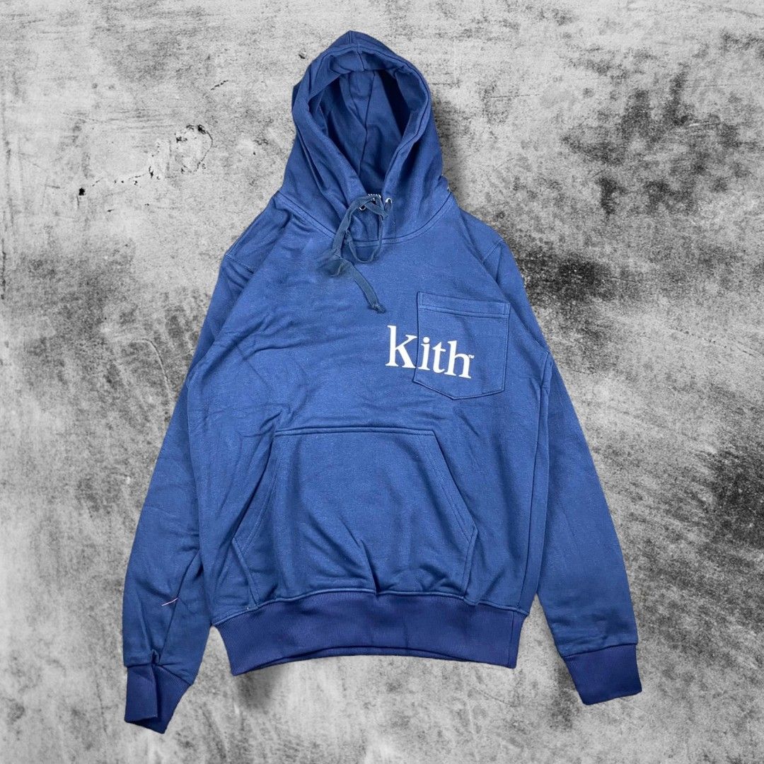 Hoodie Kith Pocket Navy Fesyen Pria Pakaian Baju Luaran di