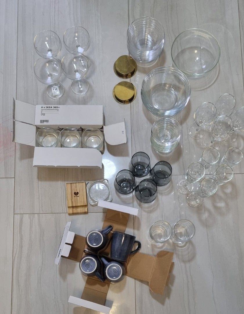 Ikea cups , ikea wine glasses, ikea bowls, hooga cups, ikea coaster etc