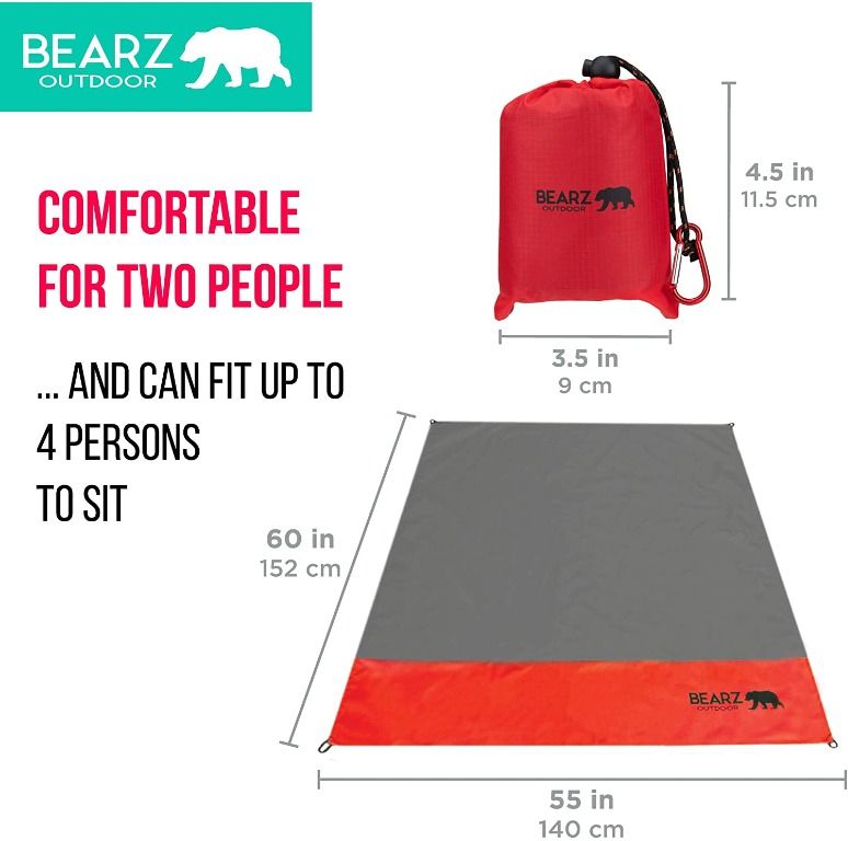 instock BEARZ Outdoor Picnic Blanket Camping Mat Sand Proof Beach Blanket Camping Tarp Outdoor Rug. Picnic Blankets with Waterproof Backing. Festival Camping Accessories Sports Equipment Hiking Campin...