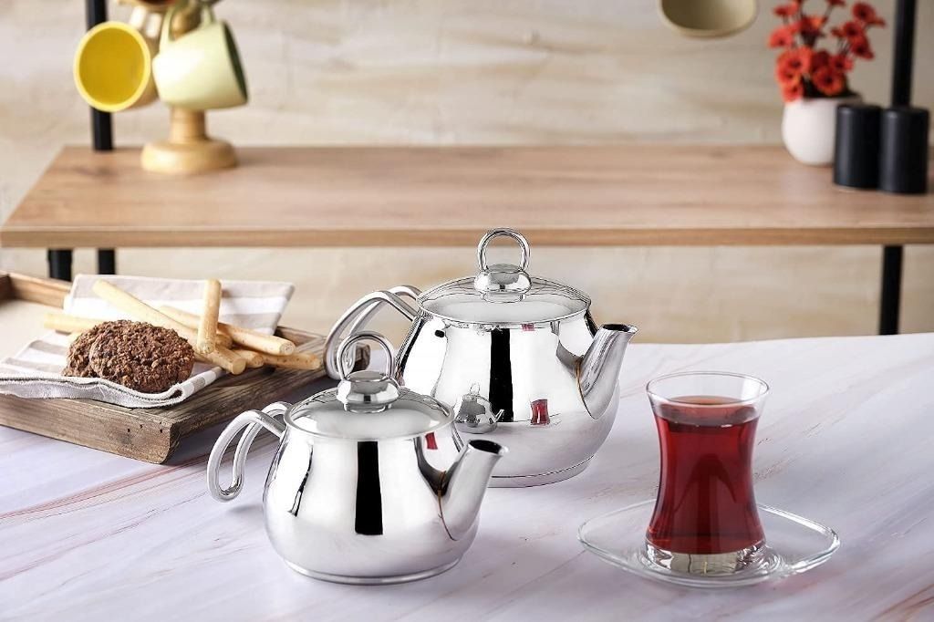 Stainless Steel Teapot Set, Turkish Tea Pot, Tea Kettle, Self-Strainer  Caydanlik, Turkish Samovar Tea Maker, Turkish Tea