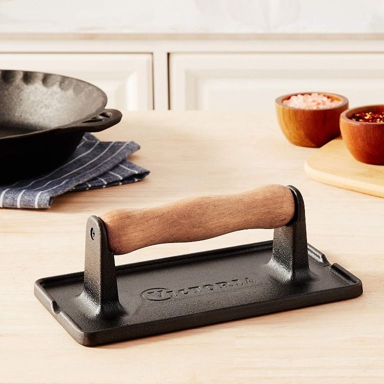 Victoria GAD-025 Cast Iron Pre-Seasoned Bacon Press and Meat Weight ...