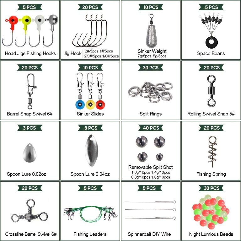 246pcs/box Fishing Tackles Box Accessories Kit Set With Hooks Snap