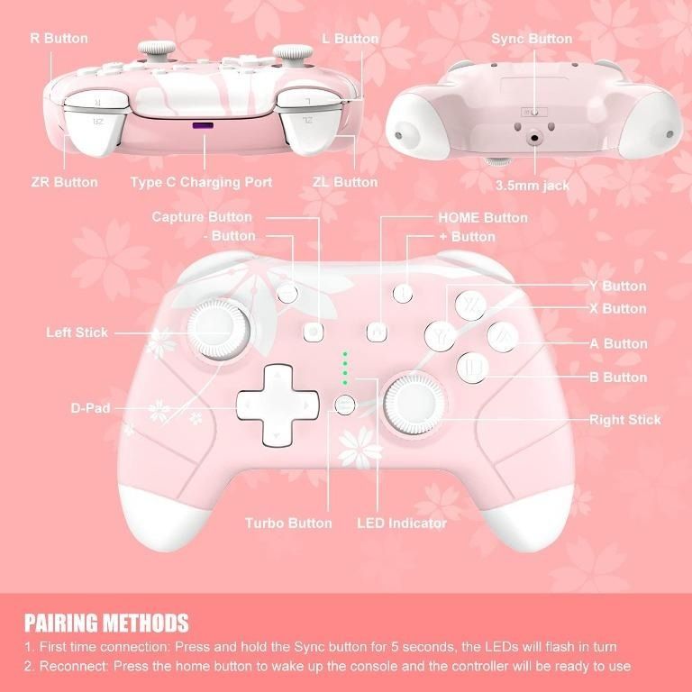 Mytrix Sakura Cherry Pink Wireless Switch Pro Controller for