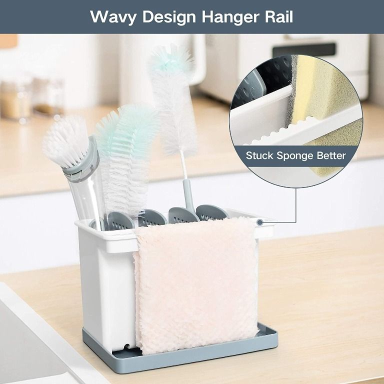  YOHOM Dish Brush Holder for Kitchen Sink Sponge Caddy  Countertop Organizer Plastic Scrub Brush Holder with Dividers