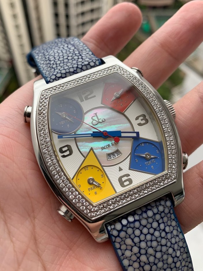 FSOT Jacob Co 5 time zone Tonneau with pave set diamond Luxury