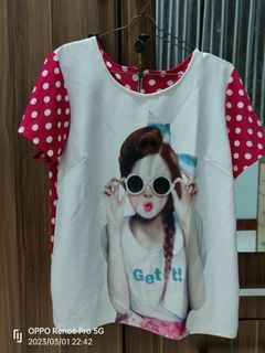 Kaos merah polkadot polka celana panjang merah