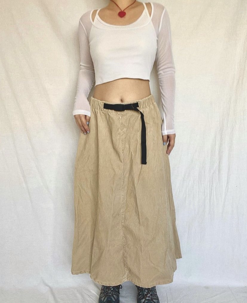 Khaki corduroy maxi skirt on Carousell