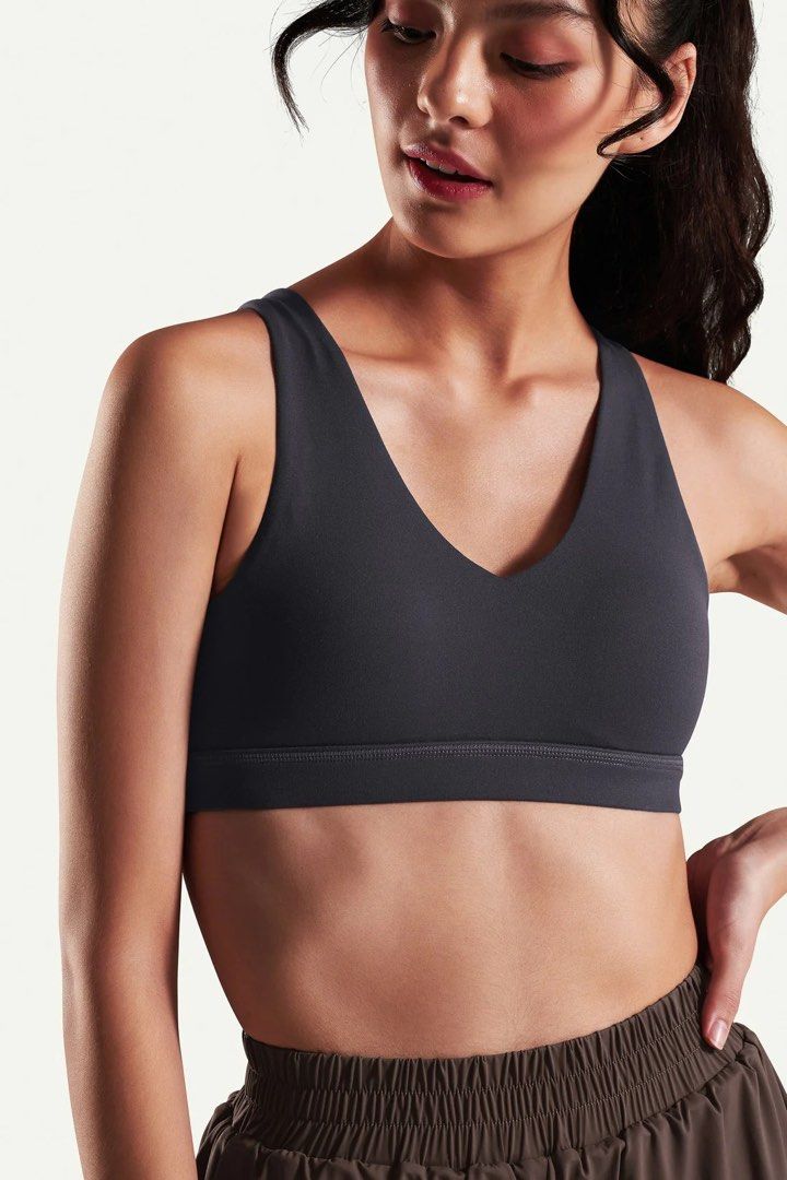 Kydra Charcoal Black Scoop Neck Low Cross Sports Bra