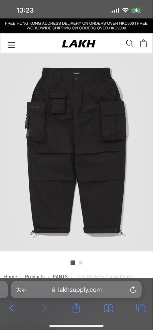 Lakh Supply Ten Pockets Cargo Pants Polyester Ripstop Black, 男裝