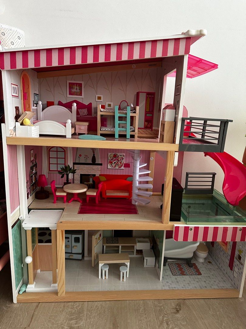 Top bright wooden dollhouse on sale